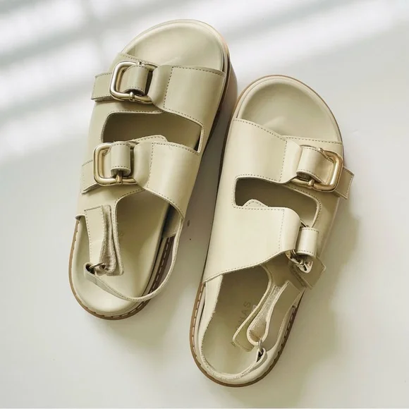 ALOHAS SIZE 41 Harper Leather Slingback Buckled Sandal in Cream